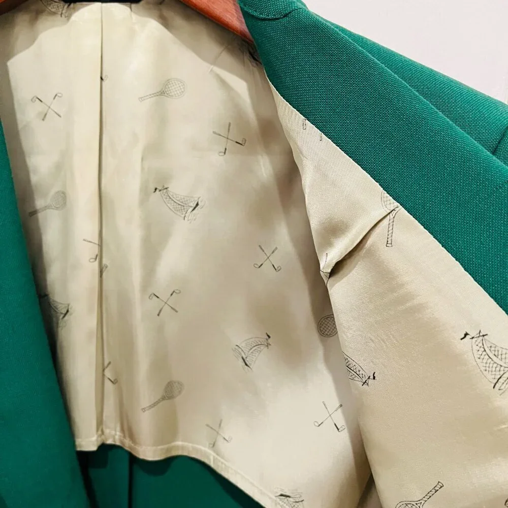 Vintage Hart Schaffner Marx USA Gold Button Sport Coat Suit Blazer 44 R Green